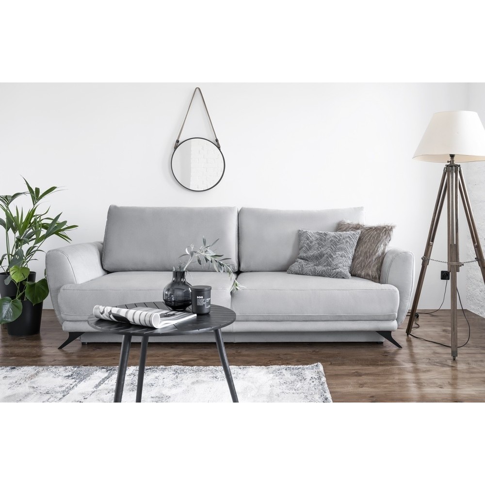 Canapé 3/4 places convertible - GRIS - en tissu velours de qualité luxe, MEGANE Canapé 3/4 places convertible - GRIS - en tissu velours de qualité luxe, MEGANE