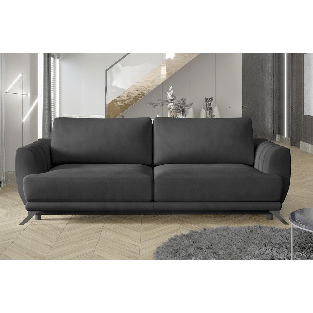 Canapé 3/4 places convertible - gris anthracite - en tissu velours de qualité luxe, MEGANE Canapé 3/4 places convertible - gris anthracite - en tissu velours de qualité luxe, MEGANE