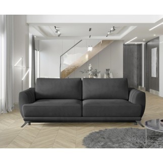 Canapé 3/4 places convertible - gris anthracite - en tissu velours de qualité luxe, MEGANE