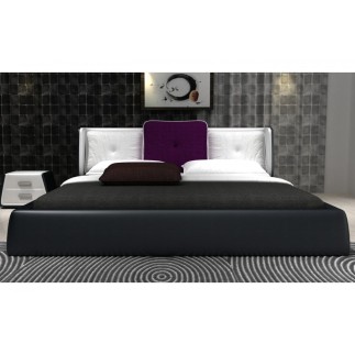 Lit design en cuir italien de luxe LUNA, noir et blanc, 140x190