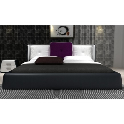 Lit design en cuir italien de luxe LUNA, noir et blanc, 140x190