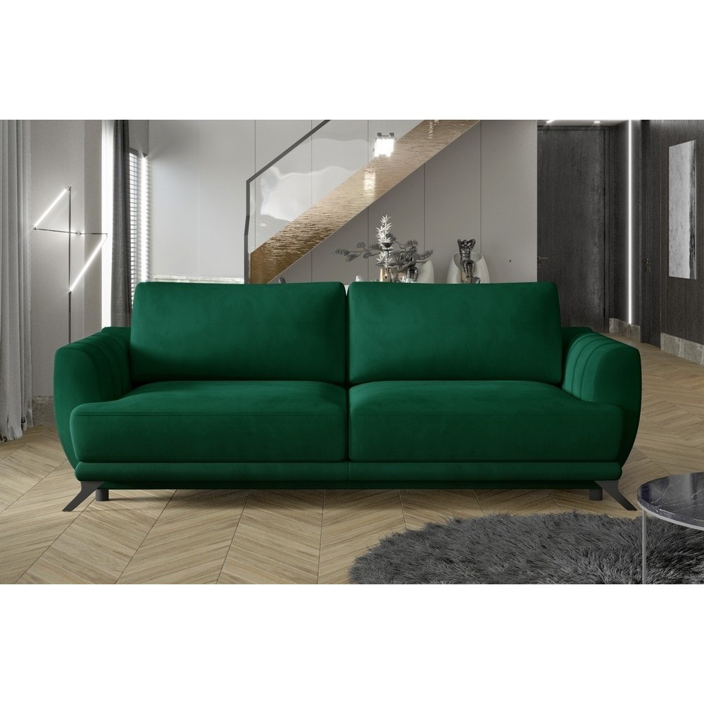 Canapé 3/4 places convertible - vert - en tissu velours de qualité luxe, MEGANE Canapé 3/4 places convertible - vert - en tissu velours de qualité luxe, MEGANE