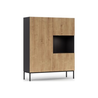 Buffet haut de la collection Lancaster, 120x150x40 cm, noir mat et chêne aristan