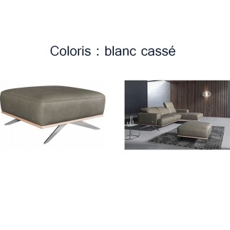 Autre paiement : Canapé d'angle en 100% tout cuir épais luxe italien 5/6 places PORTO, angle droit, blanc cassé, Pouf PORTO en t