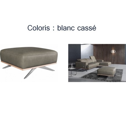 Autre paiement : Canapé d'angle en 100% tout cuir épais luxe italien 5/6 places PORTO, angle droit, blanc cassé, Pouf PORTO en t