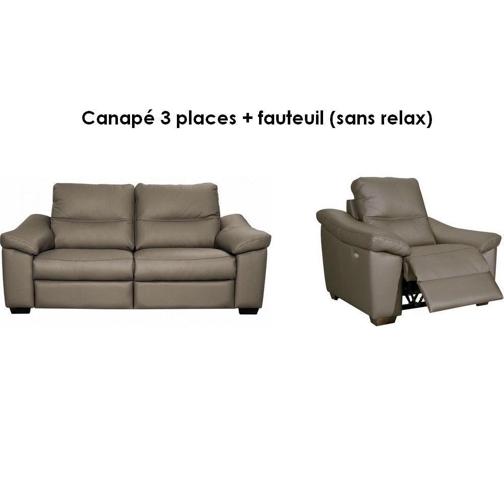 Ensemble composé d'un canapé 2 palces et d'un Fauteuil 1 place en 100% tout cuir épais italien vachette HAMBOURG, couleur taupe Ensemble composé d'un canapé 2 palces et d'un Fauteuil 1 place en 100% tout cuir épais italien vachette HAMBOURG, couleur taupe