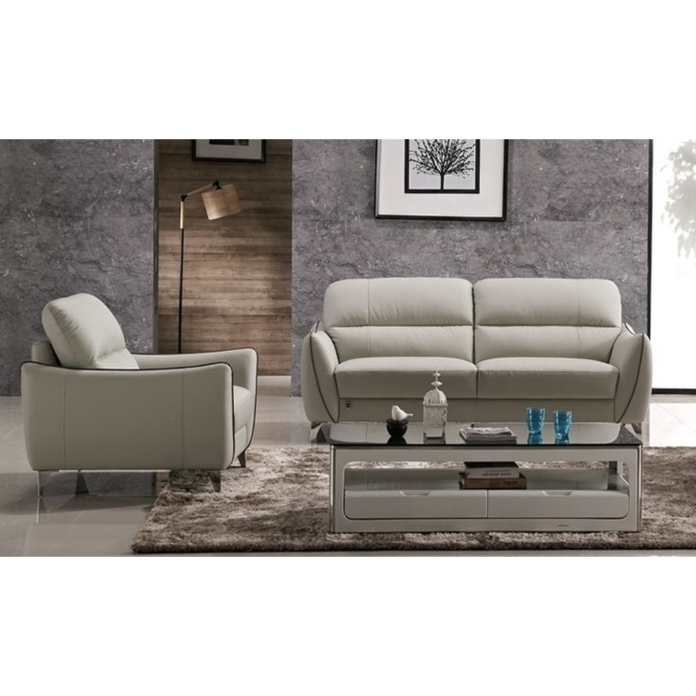 Ensemble canapé 3 places + fauteuil 1 place en cuir italien buffle RIVOLI, gris clair Ensemble canapé 3 places + fauteuil 1 place en cuir italien buffle RIVOLI, gris clair