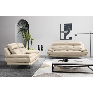 Canapé 3 places en 100% tout cuir épais italien vachette DEREK, couleur beige