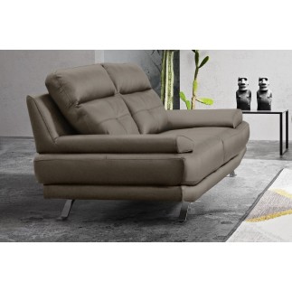 Canapé 3 places en 100% tout cuir épais italien vachette DEREK, couleur taupe