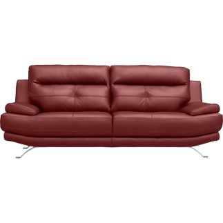 Canapé 3 places en 100% tout cuir épais italien vachette DEREK, couleur bordeaux
