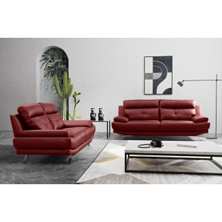 Canapé 3 places en 100% tout cuir épais italien vachette DEREK, couleur bordeaux