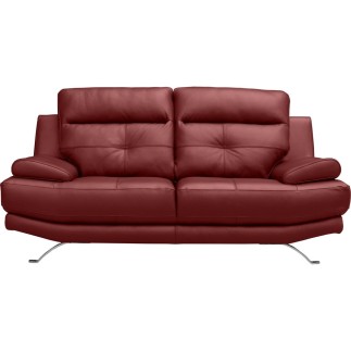Canapé 2 places en 100% tout cuir épais italien vachette DEREK, couleur bordeaux