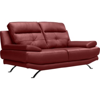 Canapé 2 places en 100% tout cuir épais italien vachette DEREK, couleur bordeaux