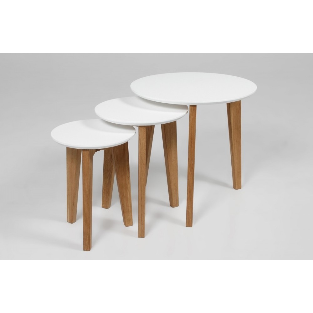 Ensemble de 3 tables basses design ELISE en bois lacqué blanc Ensemble de 3 tables basses design ELISE en bois lacqué blanc