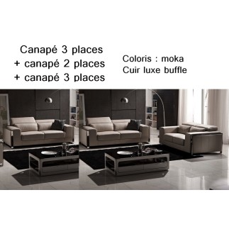 Ensemble de deux canapés 3 places et un canapé 2 places en cuir italien buffle luxy, couleur moka, total commande 4457 €