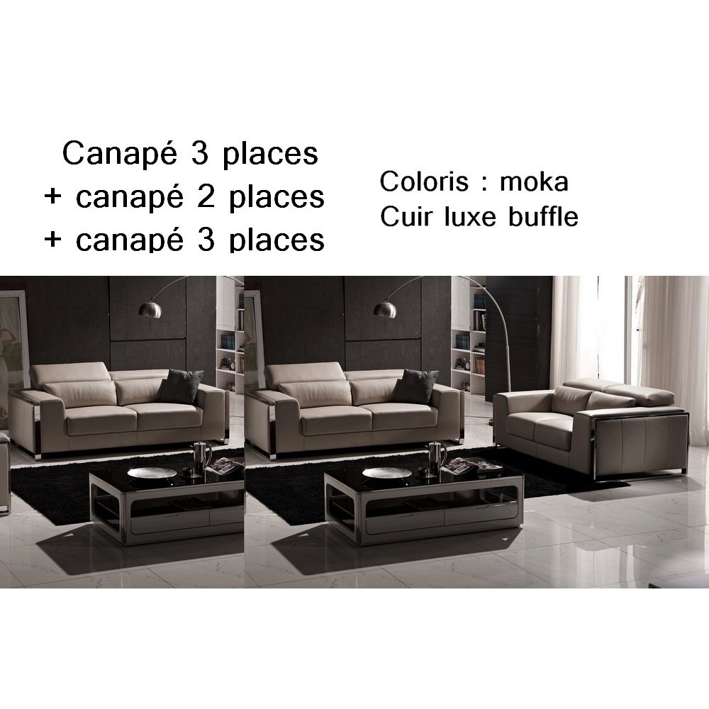 Ensemble de deux canapés 3 places et un canapé 2 places en cuir italien buffle luxy, couleur moka, total commande 4457 € Ensemble de deux canapés 3 places et un canapé 2 places en cuir italien buffle luxy, couleur moka, total commande 4457 €