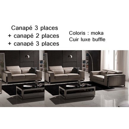 Ensemble de deux canapés 3 places et un canapé 2 places en cuir italien buffle luxy, couleur moka, total commande 4457 €