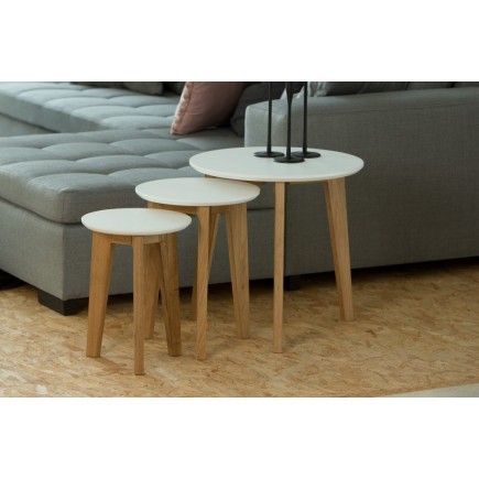 Ensemble de 3 tables basses design ELISE en bois lacqué blanc