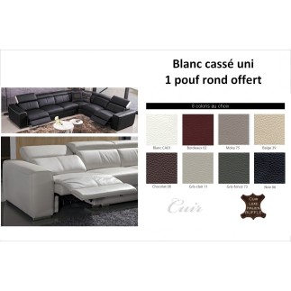Canapé d'angle double relax électrique en cuir de buffle italien de luxe 7/8 places BESTRELAX, blanc cassé, angle droit, avec 1