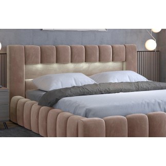 Lit 180x200 rembourré en velours luxe avec coffre et éclairage LED, marron, LANA