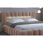 Lit 140x200 rembourré en velours luxe avec coffre et éclairage LED, marron, LANA Lit 140x200 rembourré en velours luxe avec coffre et éclairage LED, marron, LANA