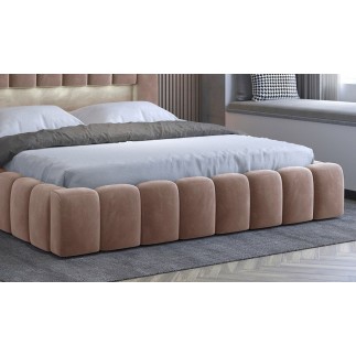 Lit 140x200 rembourré en velours luxe avec coffre et éclairage LED, marron, LANA