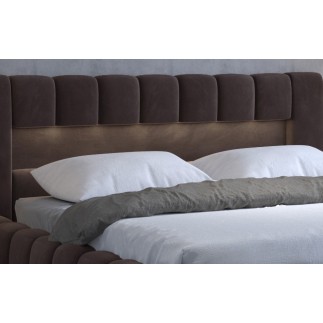 Lit 140x200 rembourré en velours luxe avec coffre et éclairage LED, chocolat, LANA