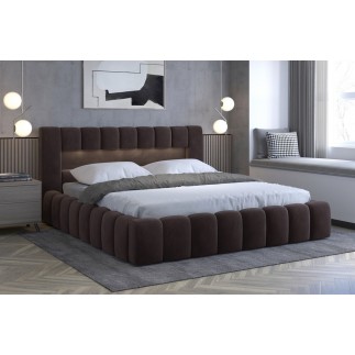 Lit 180x200 rembourré en velours luxe avec coffre et LED, chocolat, LANA