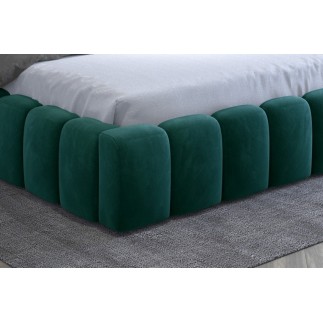Lit 140x200 rembourré en velours luxe avec coffre et éclairage LED, vert, LANA