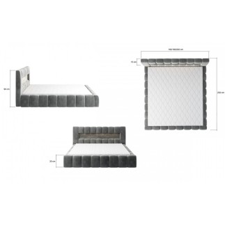 Lit 140x200 rembourré en velours luxe avec coffre et éclairage LED, vert, LANA