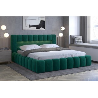 Lit 180x200 rembourré en velours luxe avec coffre et éclairage LED, vert, LANA