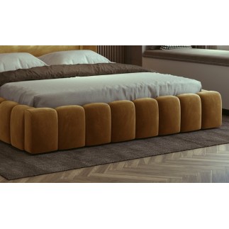 Lit 160x200 rembourré en velours luxe avec coffre et éclairage LED, couleur bronze, LANA
