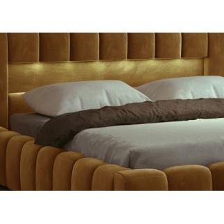 Lit 180x200 rembourré en velours luxe avec coffre et éclairage LED, bronze, LANA