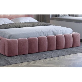 Lit 160x200 rembourré en velours luxe avec coffre et éclairage LED, rose, LANA
