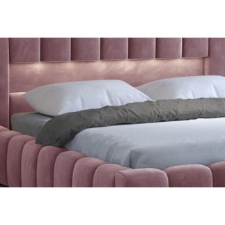 Lit 160x200 rembourré en velours luxe avec coffre et éclairage LED, rose, LANA