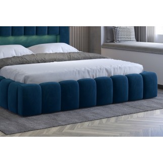 Lit 180x200 rembourré en velours luxe avec coffre et éclairage LED, bleu, LANA