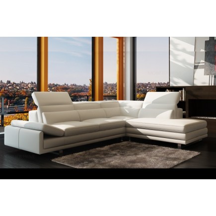 Canapé d'angle en cuir italien 6/7 places IZEN, blanc, version LUXE