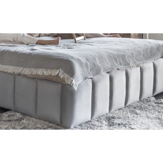 Lit 160x200 rembourré en velours luxe avec coffre et éclairage LED, gris, LANA