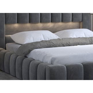 Lit 140x200 rembourré en velours luxe avec coffre et éclairage LED, gris foncé, LANA