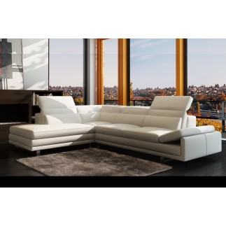 - Canapé d'angle en cuir italien 6/7 places IZEN, blanc, version LUXE