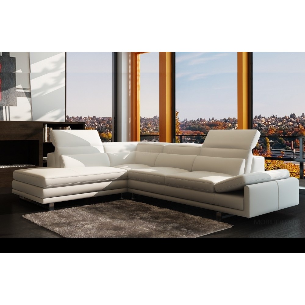 - Canapé d'angle en cuir italien 6/7 places IZEN, blanc, version LUXE, angle gauche - Canapé d'angle en cuir italien 6/7 places IZEN, blanc, version LUXE, angle gauche