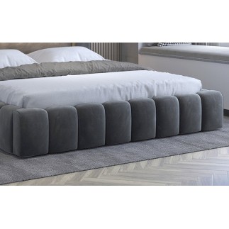 Lit 160x200 rembourré en velours luxe avec coffre et éclairage LED, gris foncé, LANA
