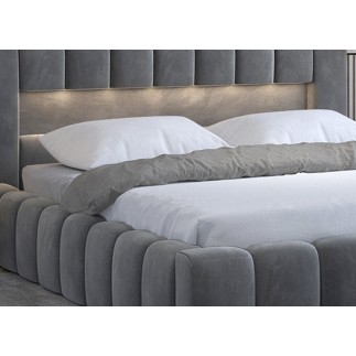Lit 180x200 rembourré en velours luxe avec coffre et éclairage LED, gris foncé, LANA