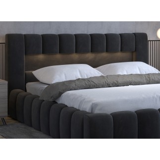 Lit 160x200 rembourré en velours luxe avec coffre et éclairage LED, anthracite, LANA