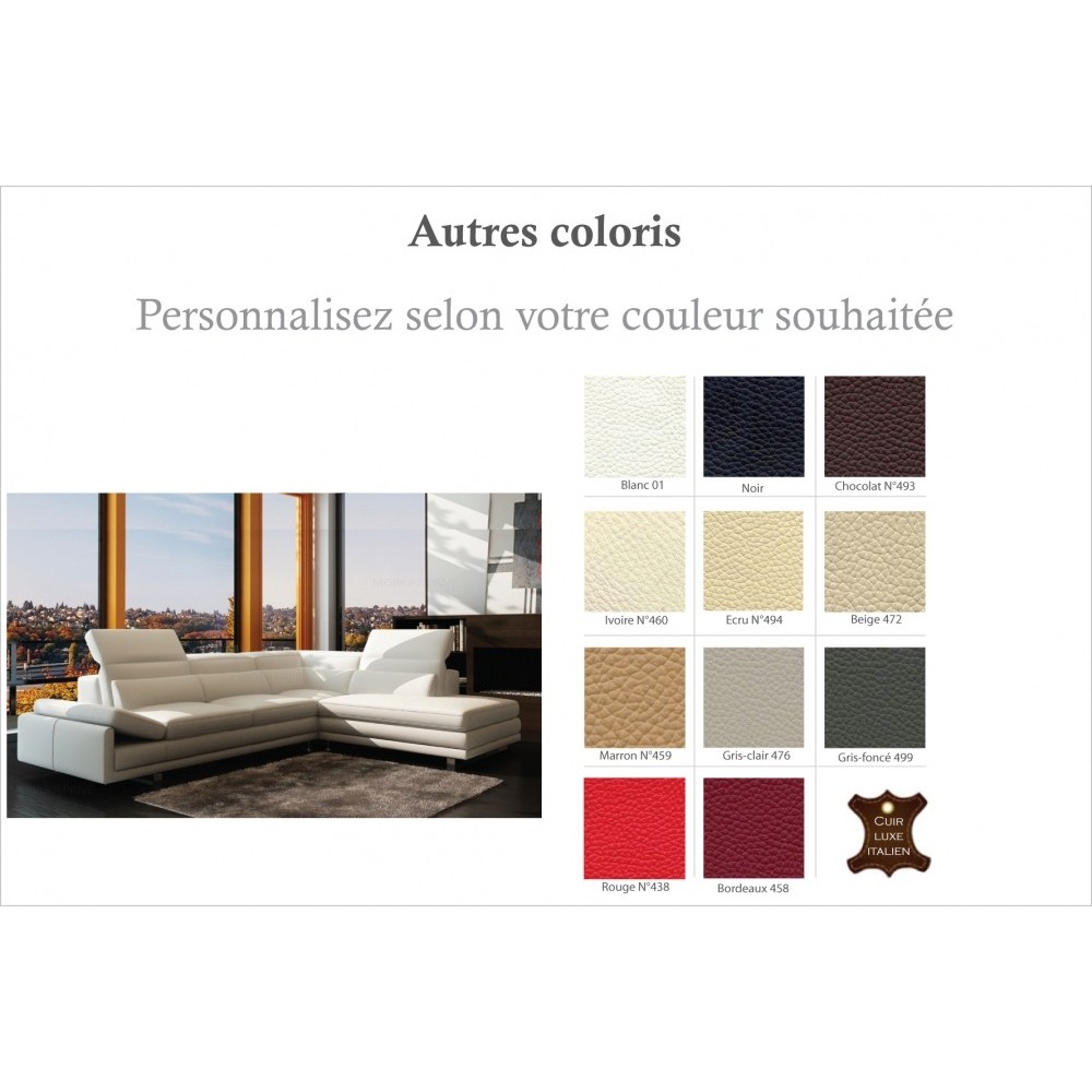 Canapé d'angle en cuir italien 6/7 places IZEN, couleur personnalisée, version LUXE, angle droit
