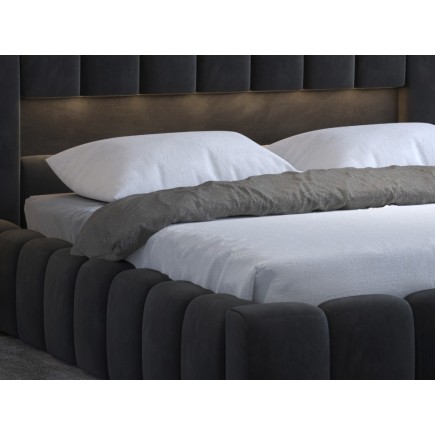 Lit 180x200 rembourré en velours luxe avec coffre et éclairage LED, anthracite, LANA