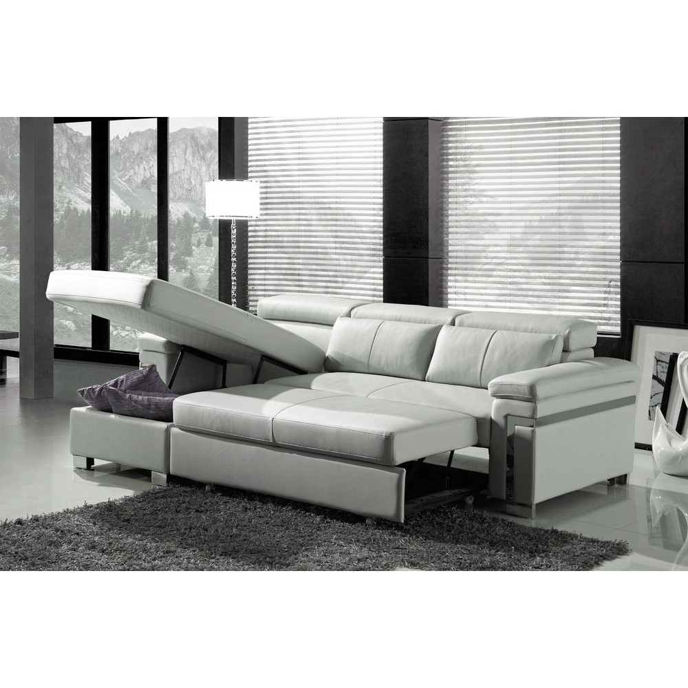 Canapé d'angle convertible en cuir buffle italien 5 places, ALLURE, blanc, angle gauche Canapé d'angle convertible en cuir buffle italien 5 places, ALLURE, blanc, angle gauche
