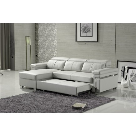 Canapé d'angle convertible en cuir buffle italien 5 places, ALLURE, blanc, angle gauche