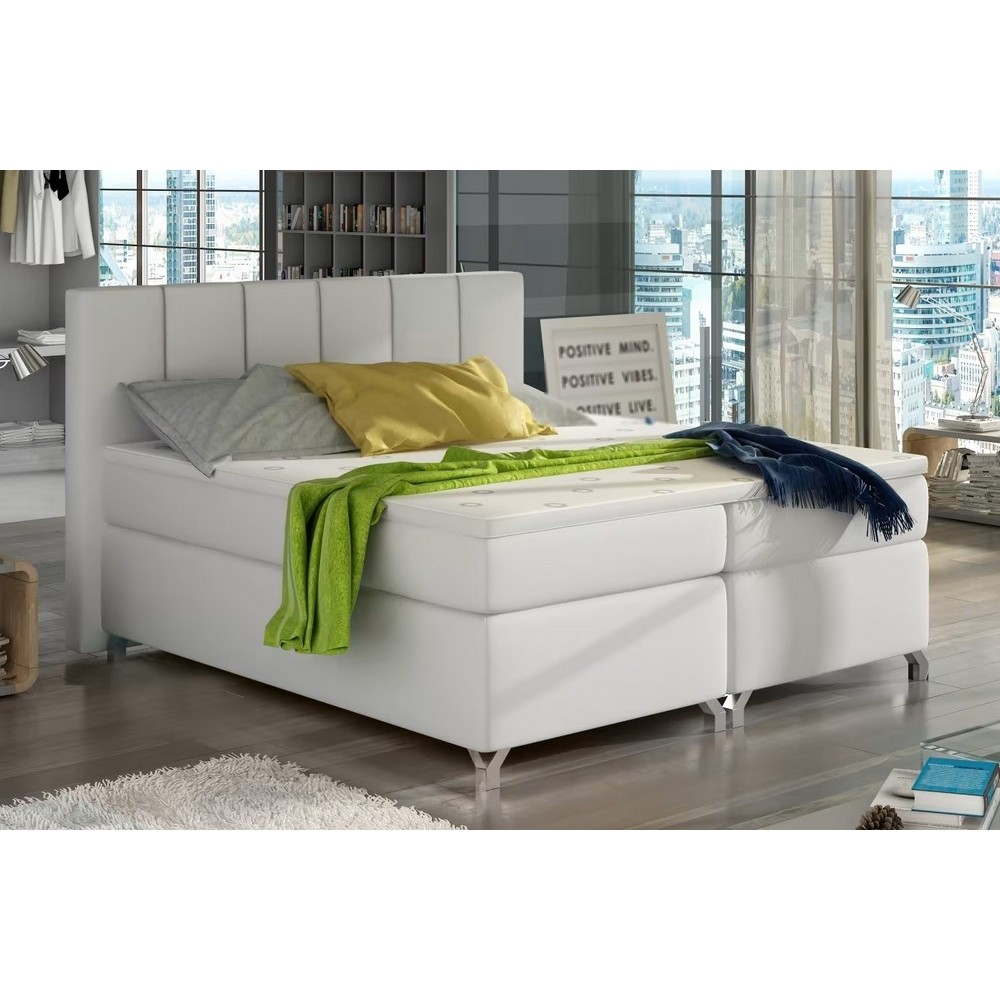 Ensemble boxspring complet tête de lit + sommiers + matelas + surmatelas BASSANO - en simili cuir blanc cassé - 140x200 cm Ensemble boxspring complet tête de lit + sommiers + matelas + surmatelas BASSANO - en simili cuir blanc cassé - 140x200 cm