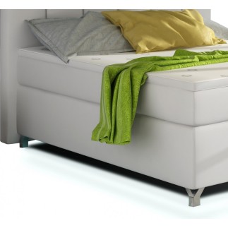 Ensemble boxspring complet tête de lit + sommiers + matelas + surmatelas BASSANO - en simili cuir blanc cassé - 140x200 cm
